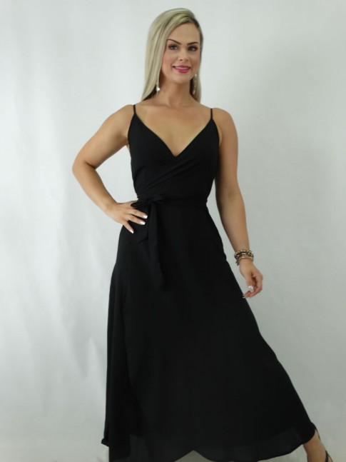 Vestido Envelope em Viscose Preto Liso [1902080]