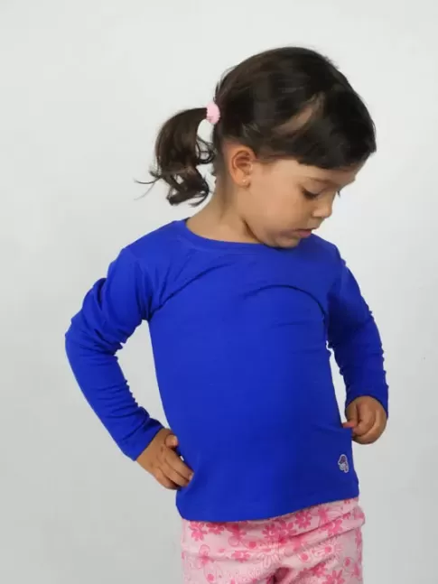Blusa Feminina Infantil Manga Longa Lisa em Malha Azul Caneta [2106030]