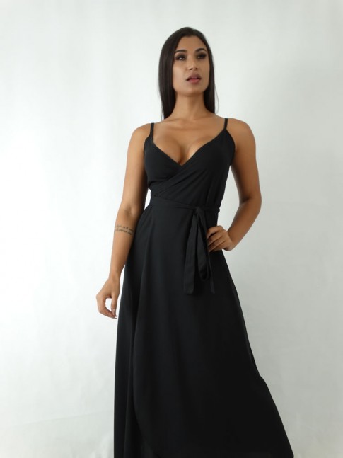 Vestido Envelope em Viscose Preto [1904152]