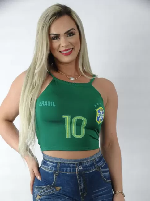 Blusa Feminina Cropped de Alça com Bojo Copa do Mundo Brasil em Suplex  Verde [2209094] - Moda Na Web - A Loja Virtual da Revendedora Online